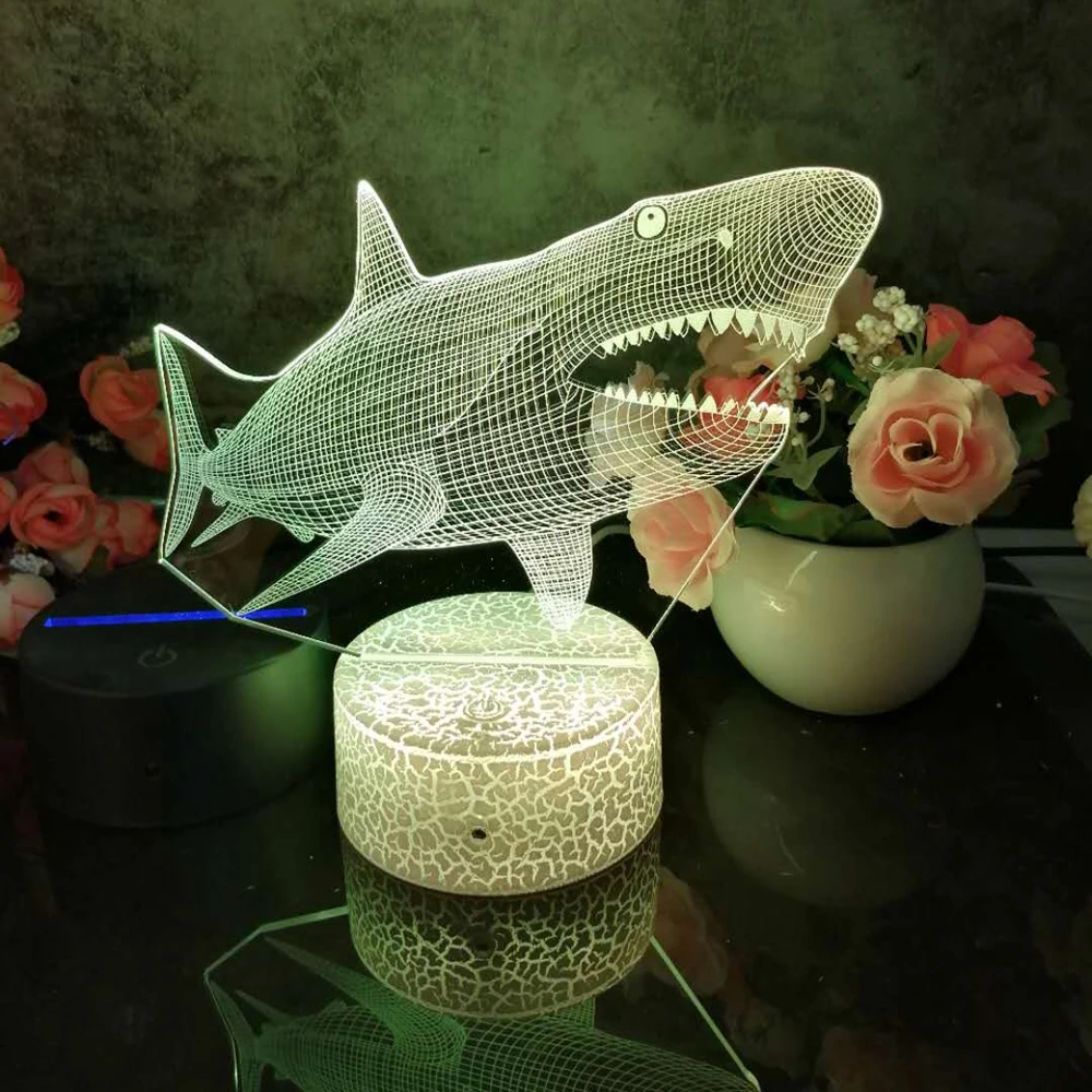 

Led 3D Night Light Shark Pattern Nightlight for Child Bedroom Decor Desk Lamp 16 Color with remote
