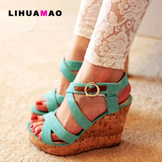 LIHUAMAO/Винтажные босоножки на танкетке в богемном стиле женская обувь платформе с
