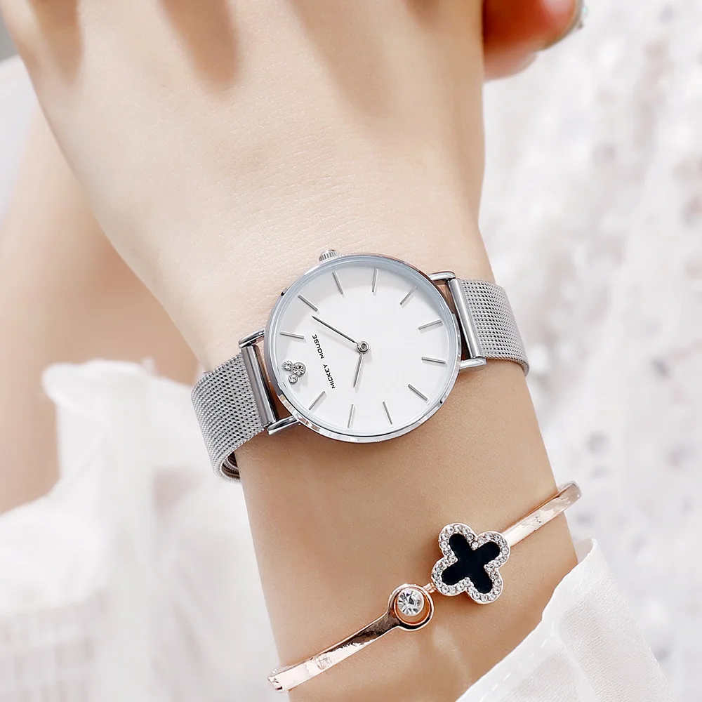 Женские кварцевые наручные часы Disney Mickey Mouse браслеты из нержавеющей стали для