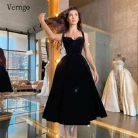 verngo simple black velour evening party dresses halter short prom dresses tea length 2021 special occasion gowns plus size
