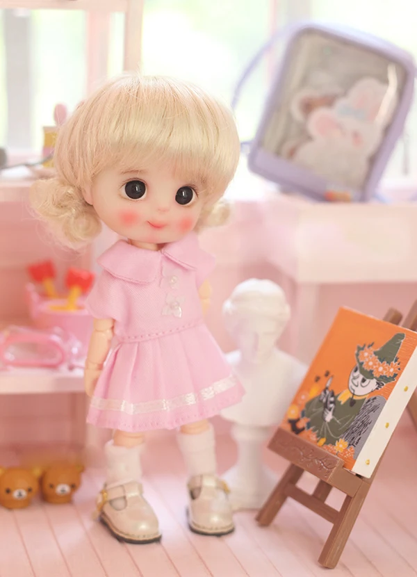 

D01-P725 Doll handmade clothes 1/12 1/8 ob11 1/6 GSC MSD SSDF SD doll Accessories Pink Dress 1pcs