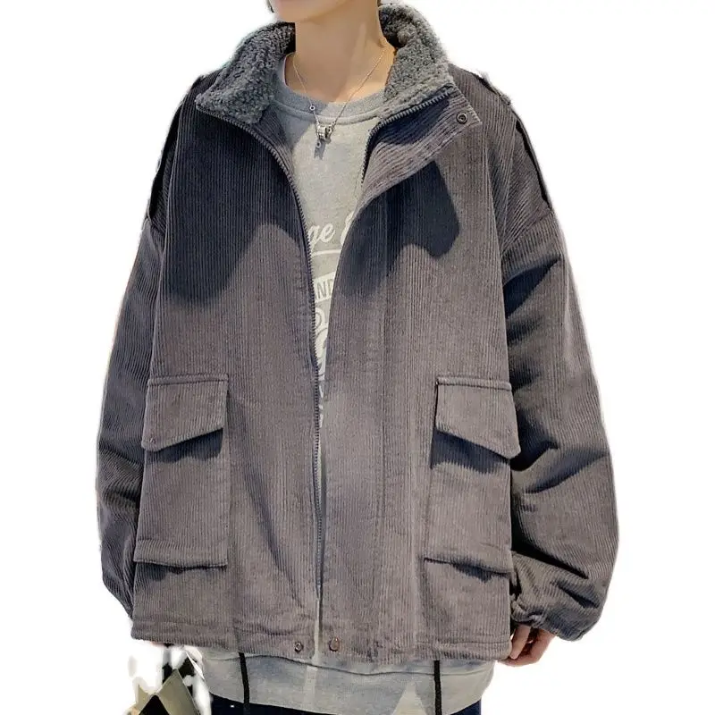 

Winter Cotton Padded Lamb Fur Jacket Men's Warm Fashion Casual Retro Coat Men Wild Loose Korean Short Coat Mens Clothes M-2XL