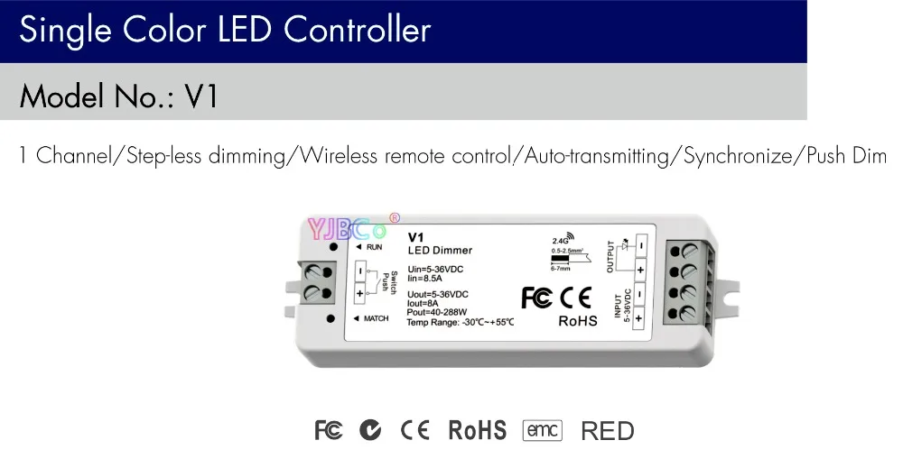 DC5V 12V 24V 36V 2,4G Одноцветный RF Push Dim Dimming led контроллер 1CH* 8A диммер V1 приемник для одноцветной светодиодной ленты