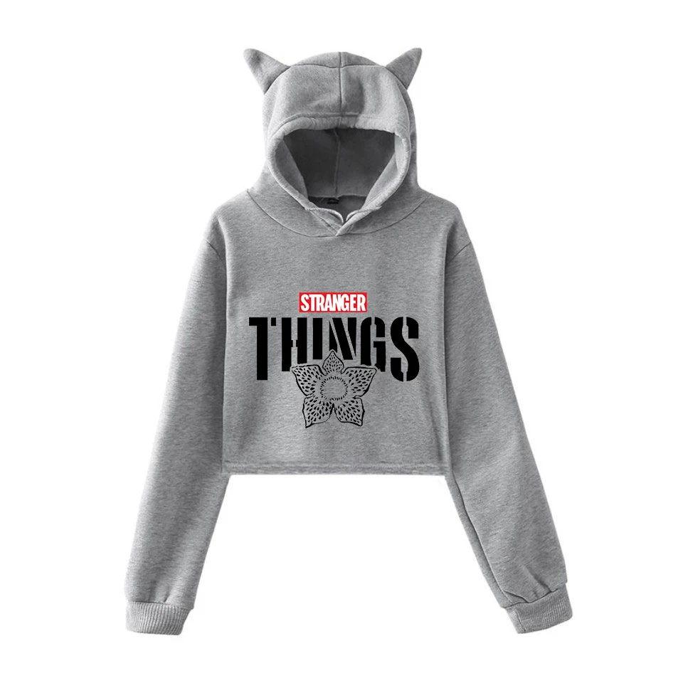 

Stranger Things Hoodie For Girls Hot Sale Print Science Fiction Drama Fashion Trend Sala Cat Crop Top Hoodie Sweatshirt Sexy Top
