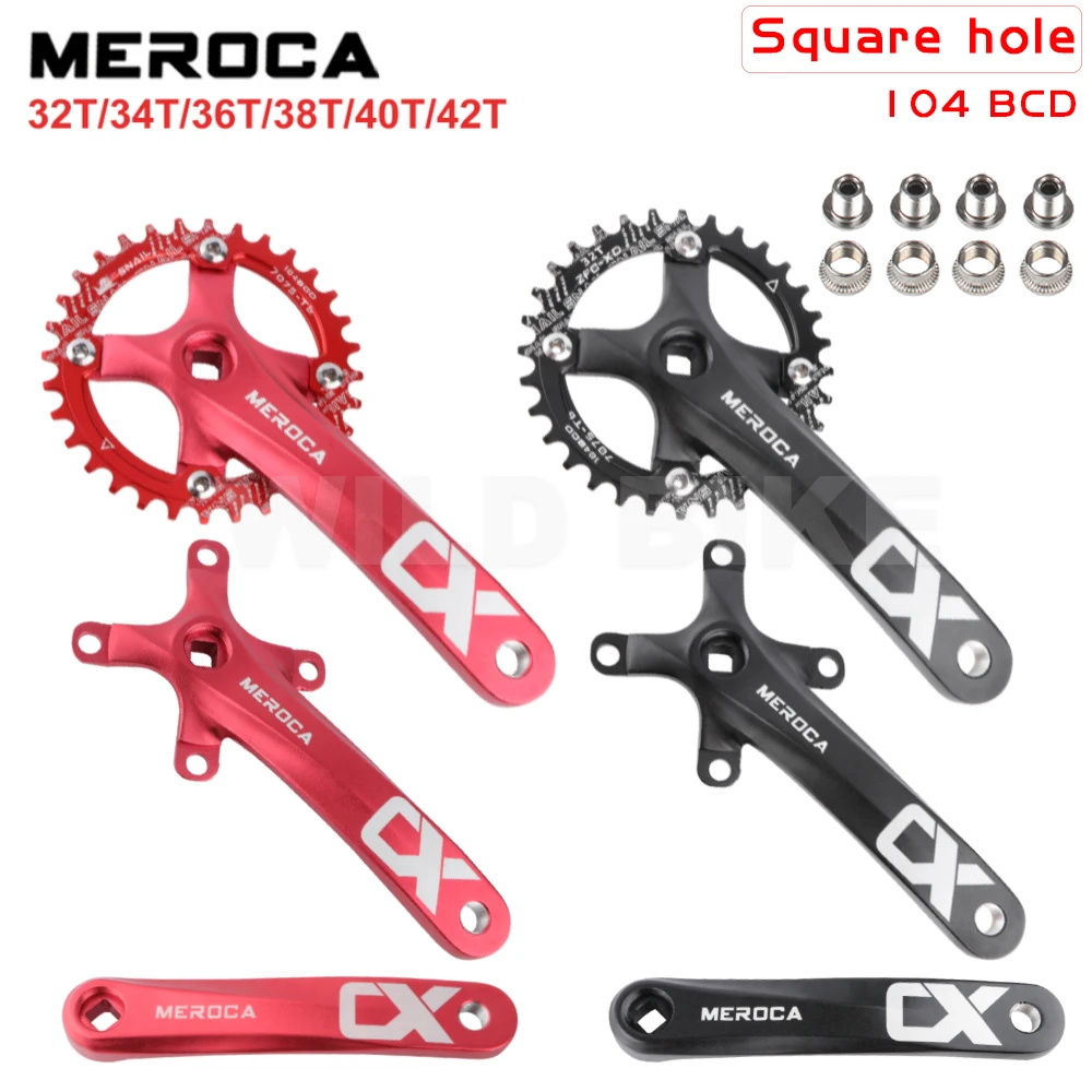 

MEROCA Bicycle Crankset Integrated Single Chainring 104BCD 32T 34T 36T 38T Bike Bicycle Parts 170mm Crank