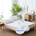 Однотонный белый чехол на матрас, Водонепроницаемая дышащая защитная накладка, махровая эластичная лента, подойдет для детской кровати (без наволочки)