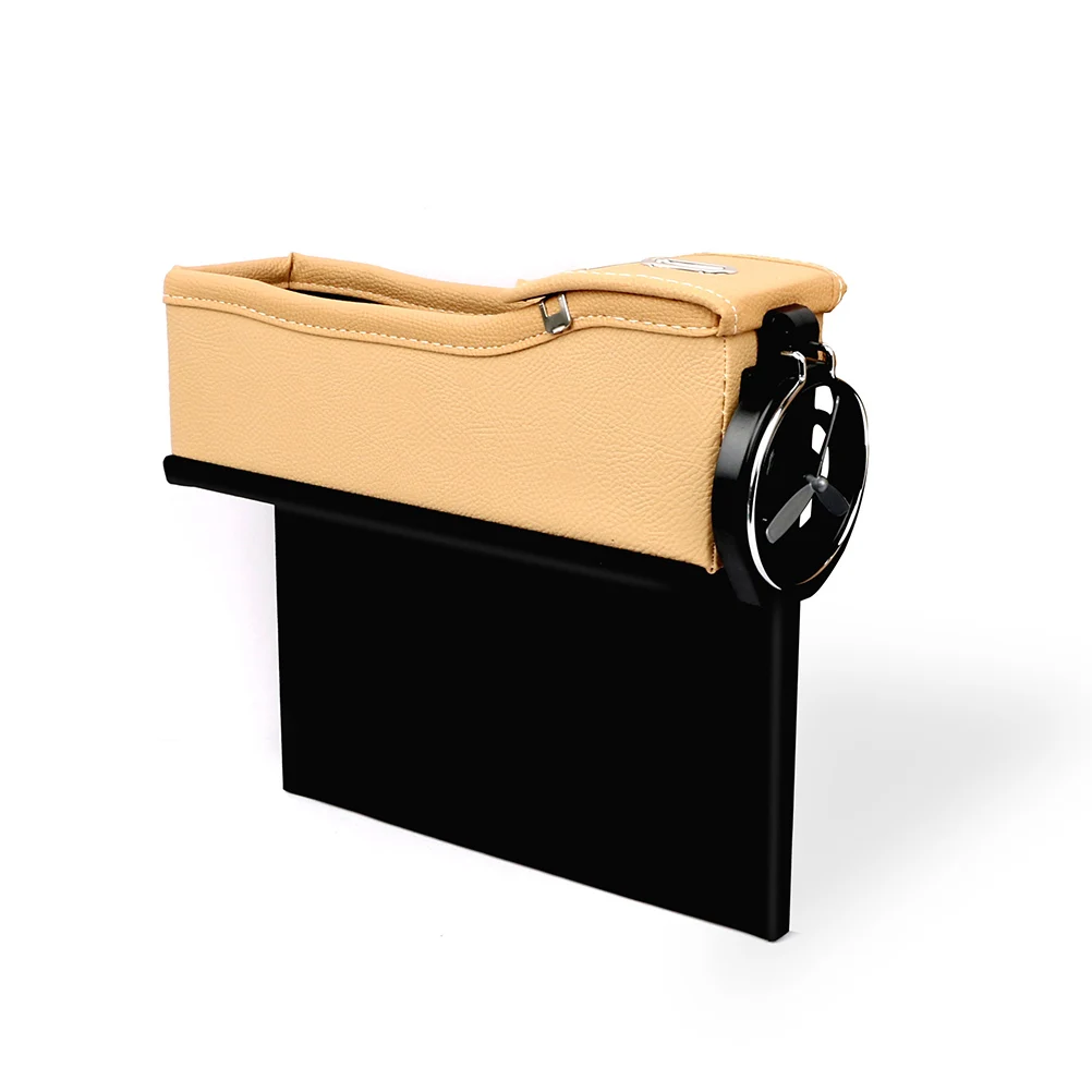 

Car Seat Gap Filler Multi-functional Universal Leather Coin Change Container Car Storage Organizer Box with Bottle Holder