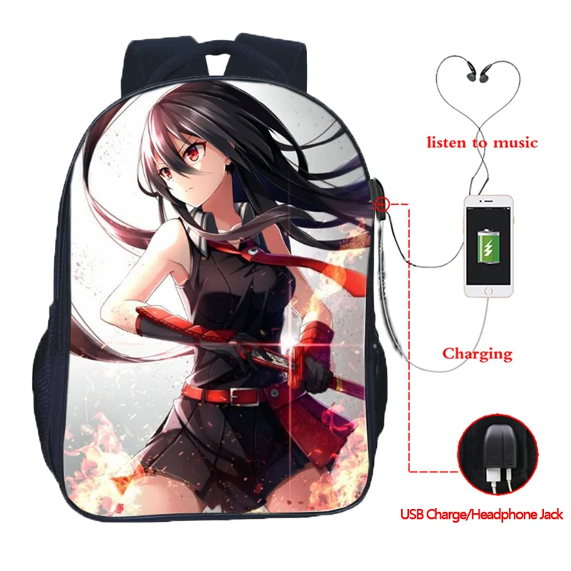 

Anime Akame Ga Kill! Yishang Backpack Students School Bag Bookbag Cartoon Print Rucksack Boys Girls USB Charge Daily Knapsack