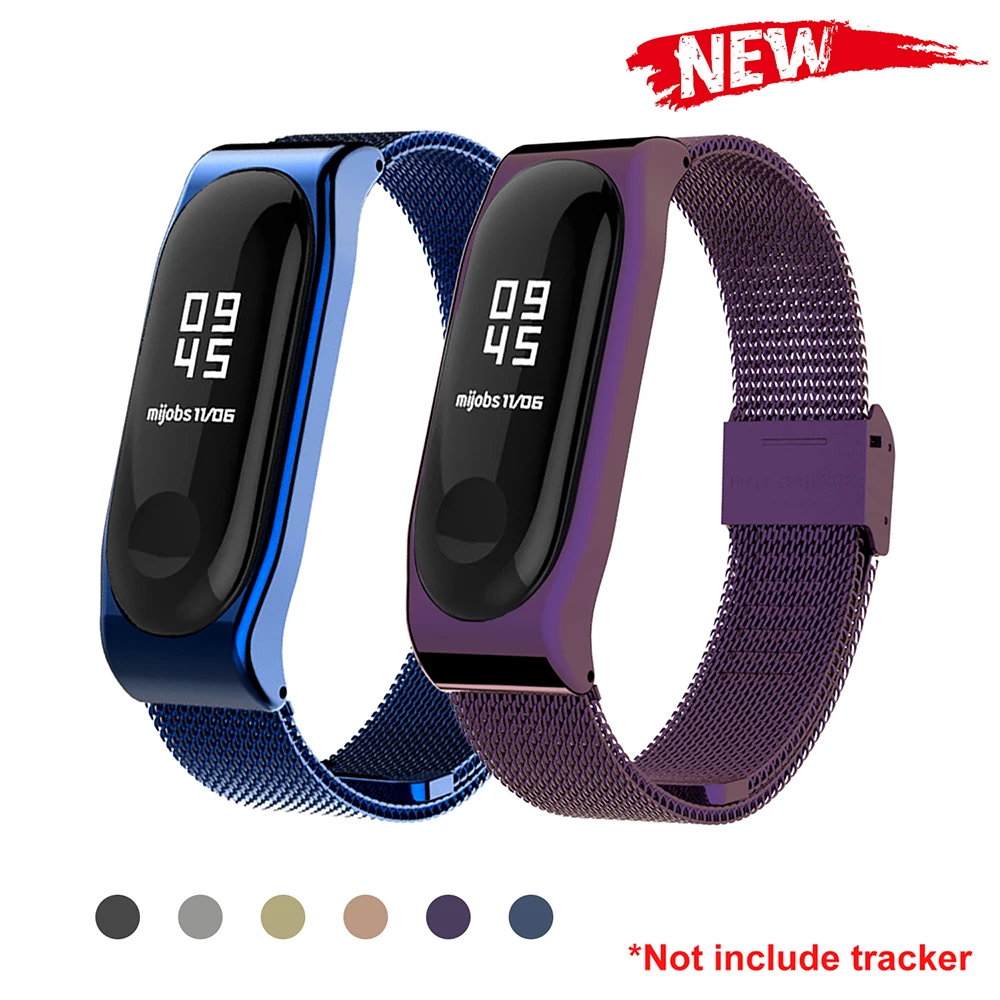 Ремешок Mijobs для Xiaomi Mi Band 4 3 кожаные ремешки корпус из нержавеющей стали сменный