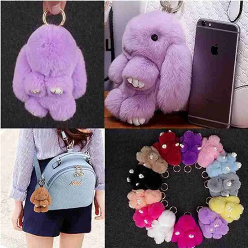 Кролик брелок милый с пушистым кроликом Рекс из натурального кроличьего меха