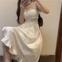 2022 white dress summer robes for women casual fairy strap tank lace lolita sundress cottagecore elegant temperament y2k dress