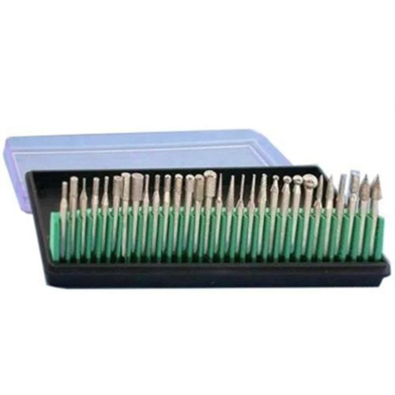 

30pcs Diamond Burr Bit Set 400 Grit 1/8inches Diamond Burring Kit Storage Case Power Shank Rotary Tools