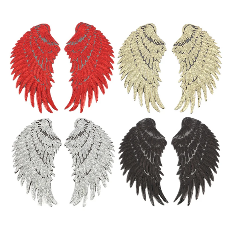 

4 Color Motif Applique Stickers Sequin Patch DIY Angel Wings Iron On Patches For Kids Clothes Sew-On Embroidered Patch