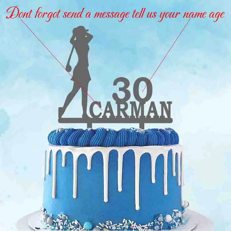 Personalized Golf Cake Topper Custom Name Age Woman Playing Silhouettes For Fans Birthday Decoration | Дом и сад