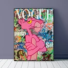 Граффити искусство Розовая пантера коллаж плакат и печать настенные картины Розовый Леопард Холст Живопись HD искусство для домашнего декора комнаты
