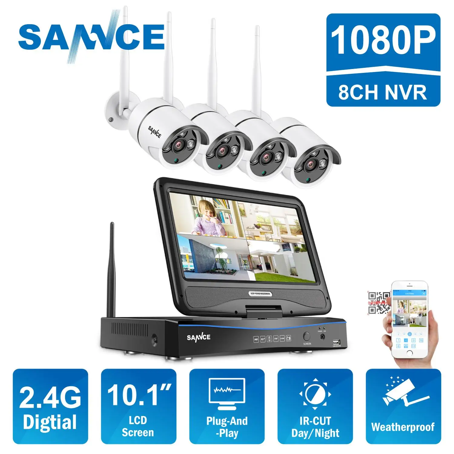 SANNCE 8-канальный сетевой видеорегистратор Wifi 1080P ip камера PoE NVR CCTV Беспроводной Камера Системы 8CH Wi-Fi NVR kit Wi-Fi NVR комплекты видеонаблюдения DVR комплект 1 ТБ HDD