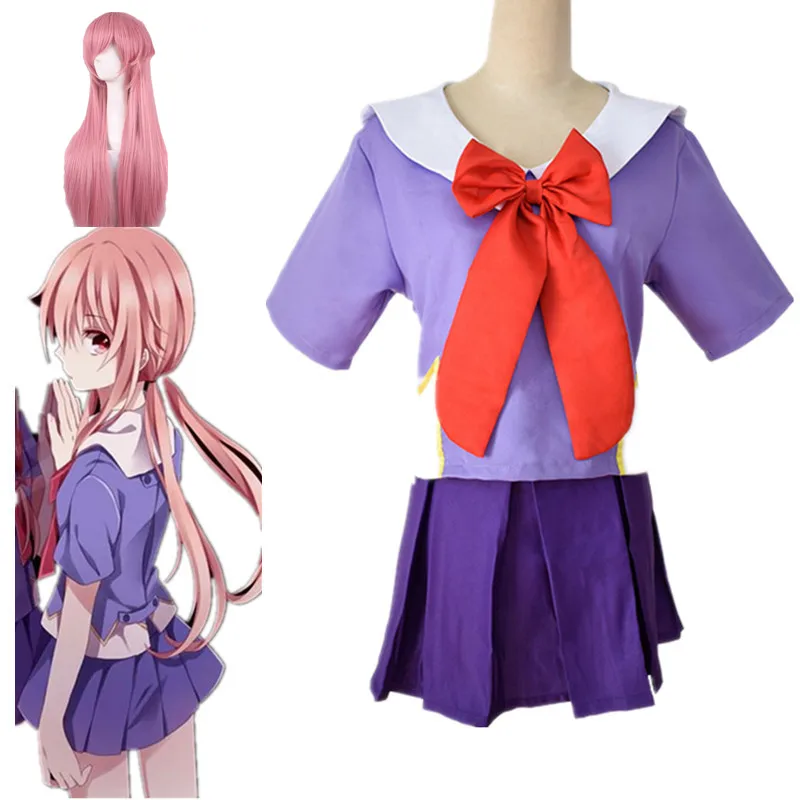 Японское аниме школьная форма Gasai Yuno Lolita Сейлор косплей костюм лоли лук короткая