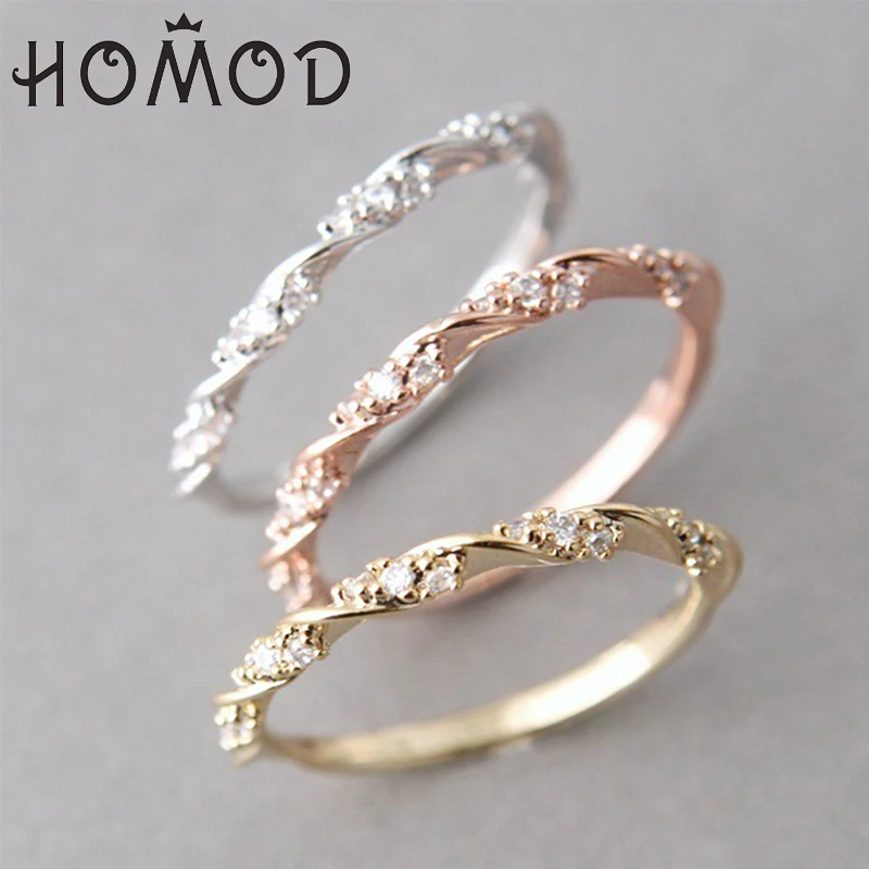 HOMOD, серебряное, золотое, крученое, классическое, кубический цирконий, обручальное кольцо для женщин, кольца с австрийским кристаллом, Bague Femme