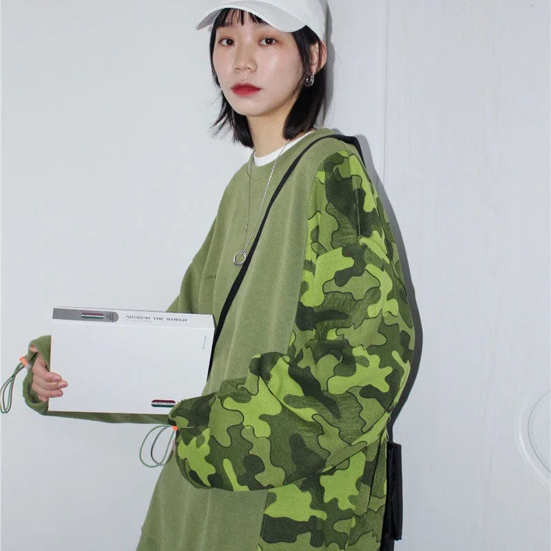 

Camouflage color matching pullover ladies Korean loose pink hoodie oversize 2020 autumn ins style