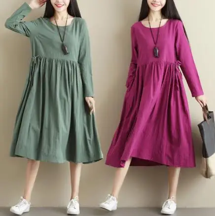 2019 Новое модное хлопковое льняное весеннее платье однотонное женское