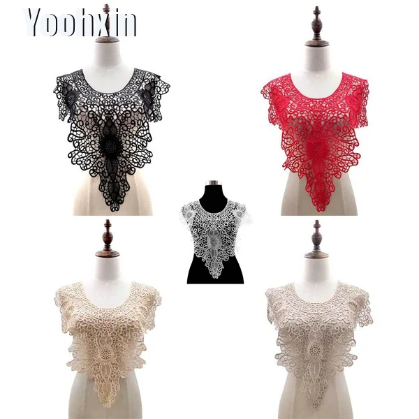 

Luxury Embroidery Water soluble flower lace fabric trim ribbon DIY sewing applique collar craft guipure wedding dress supplies