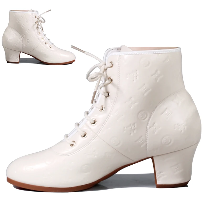 Woman Latin Dance Shoes Short Boots Outdoor Dance Boots Salsa Tango Dancing Shoes For Girls Soft Bottom White Black Ankle Boots