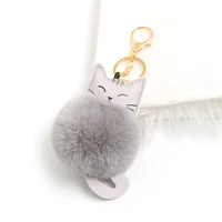 cute fur ball keychain cat soft pompom animal tail hair ball car keychain ladies car bag accessories key ring mom gift