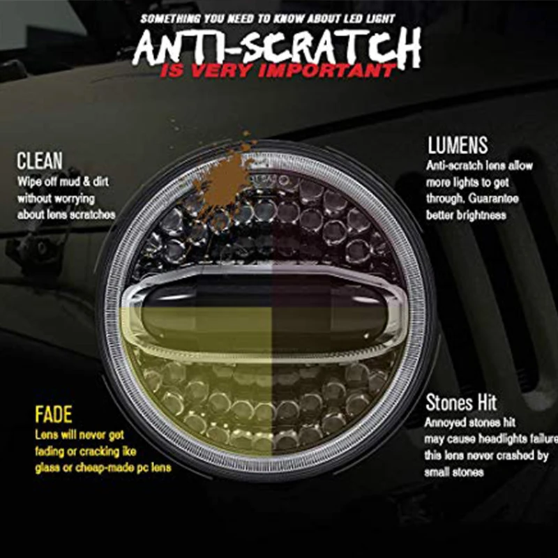 7 дюймовые круглые светодиодные фары H4 с Halo DRL дальнего ближнего света 9 дюймов