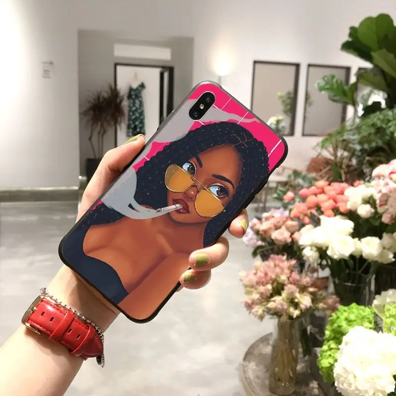 Черный Девушка волшебный меланин поппин задняя крышка телефона Coque для iPhone 8 7 6 6S