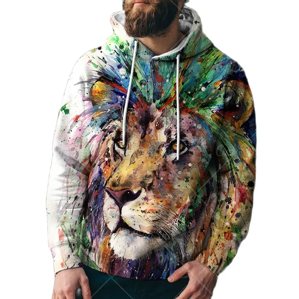 

Mens 3d Animal Lion Print Hoodie, Harajuku Streetwear, Unisex Sweatshirt, Casual Jacket, Tracksuit, Fall