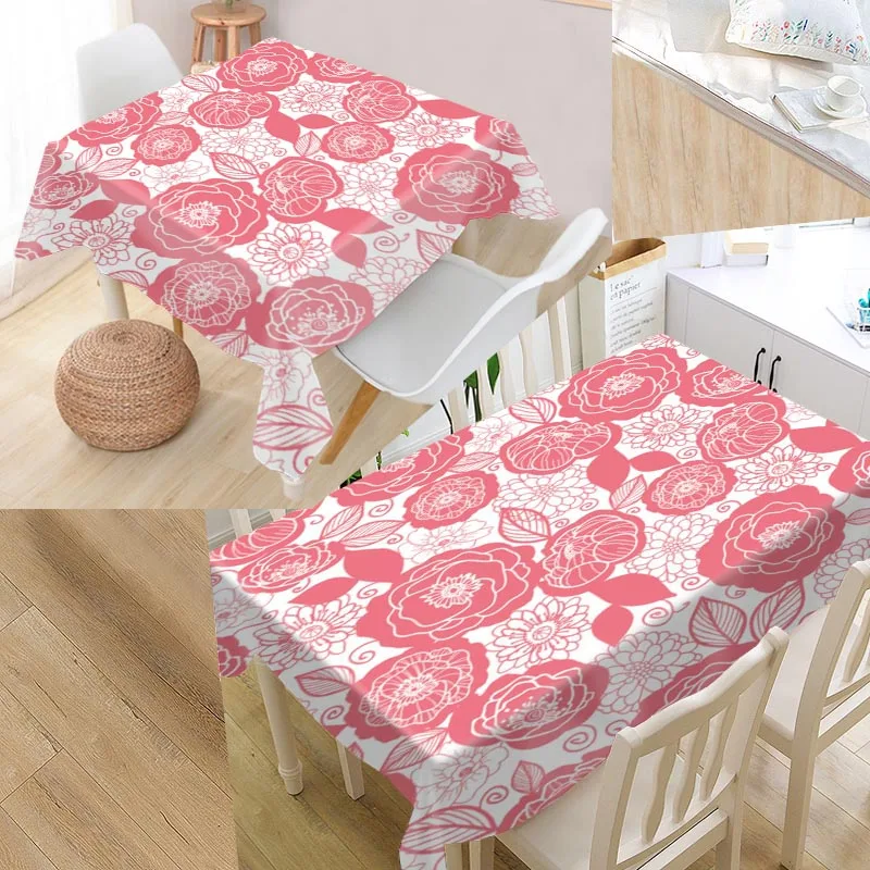 

Custom Elegant Rose Pattern Table Cloth Oxford Fabric Rectangular Waterproof Oilproof Table Cover Family Party Tablecloth