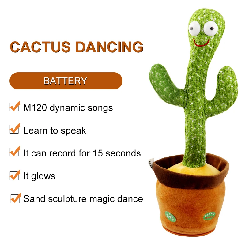 

New Electronic Dancing Cactus Doll Speak Talk Sound Record Repeat Toy Kawaii Cactus Toys Funny Children Kids Education Toys Gift