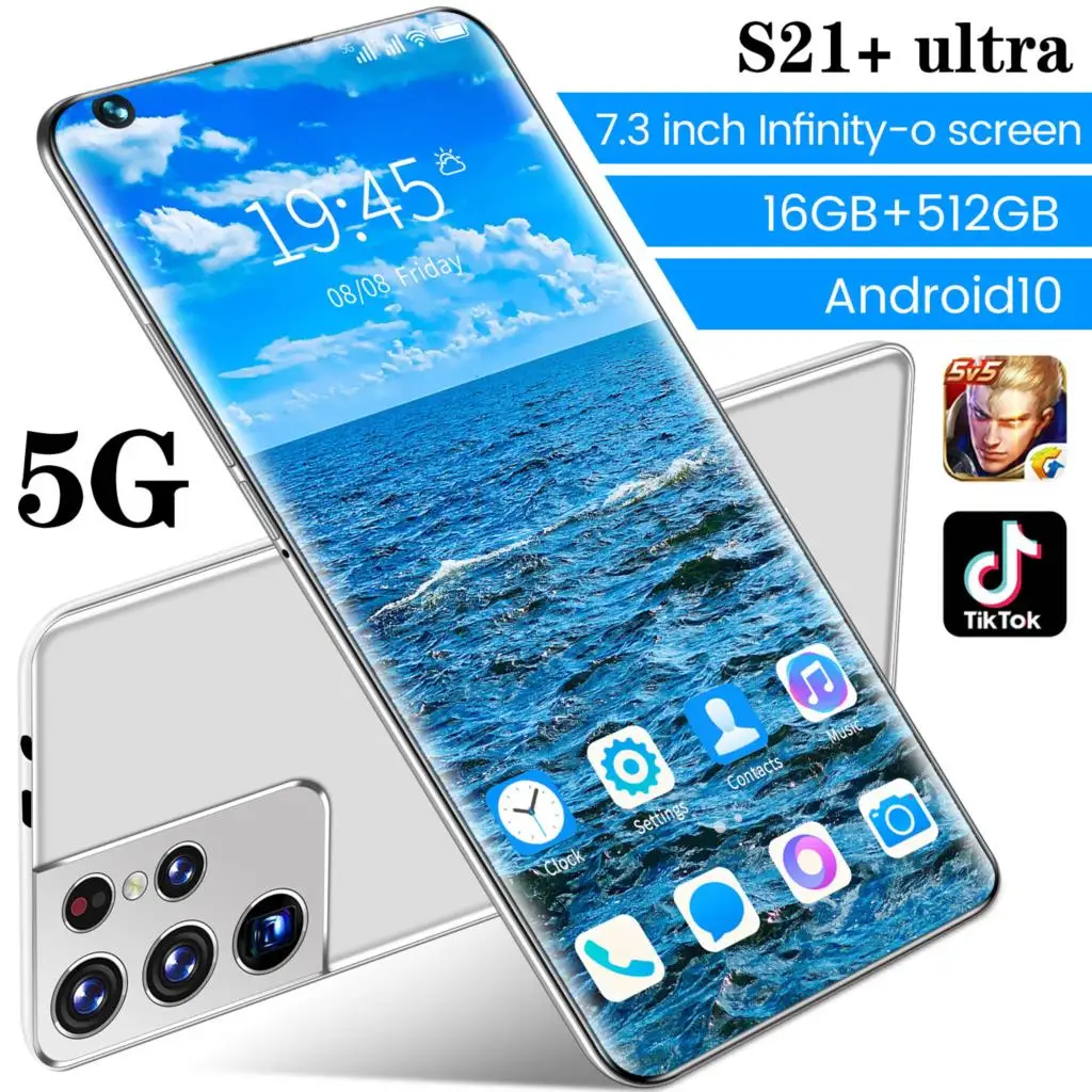 

S21 Smart Phone 7.3 Inch Android 10.0 Smartphone 16GB RAM 512GB ROM Dual Sim Unlocked Mobile Phone S21+ Ultra MTK 6799 Deca Core