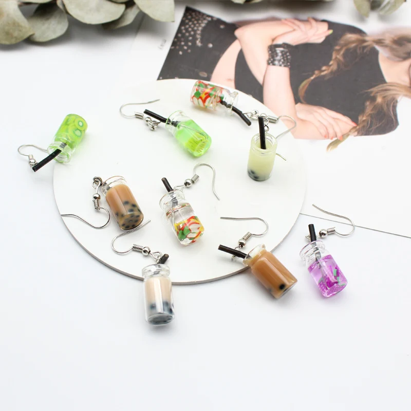 Забавные уникальные висячие серьги в виде пузырьков чая индивидуальные из смолы