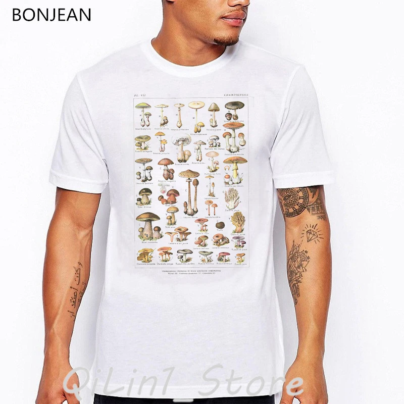 

Футболка мужская с рисунком грибов и иллюстраций, модная тенниска с забавным принтом, уличная одежда, лето