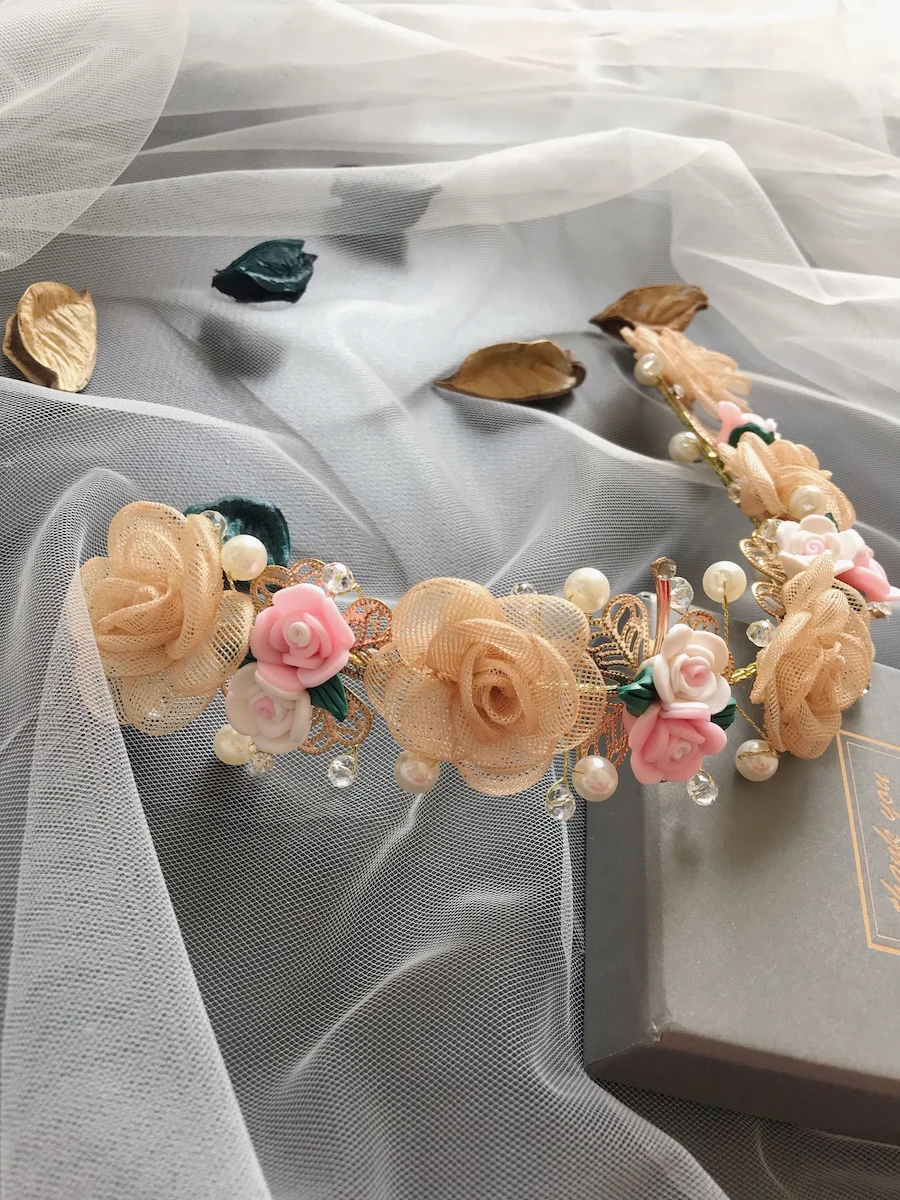 

Champagn Flower Crown Headpiece Wedding Flower Headband Wreath Hairbands Colors Band Girls Hair Accessories Women Crown