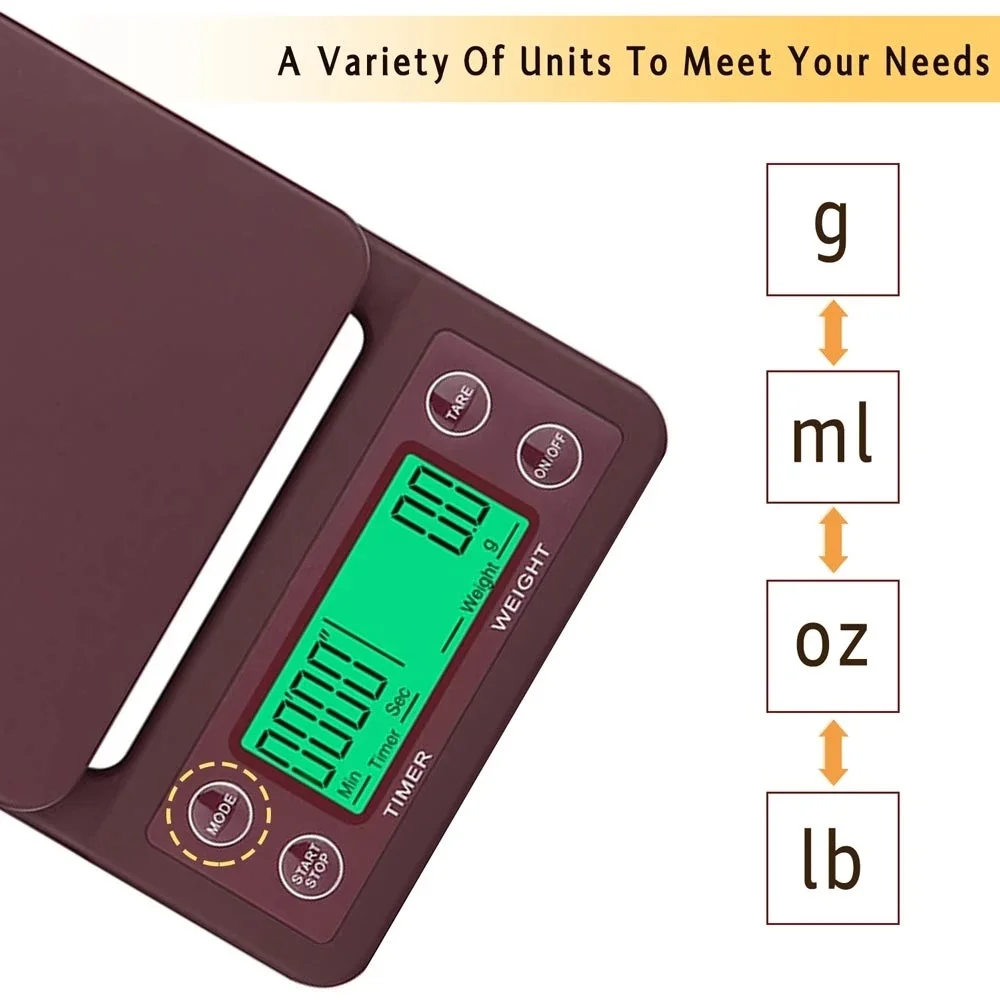 

Household Drip Coffee Scale with Timer 0.1g High Precision Electronic Scales Digital Kitchen food Scale LCD Weight Balance