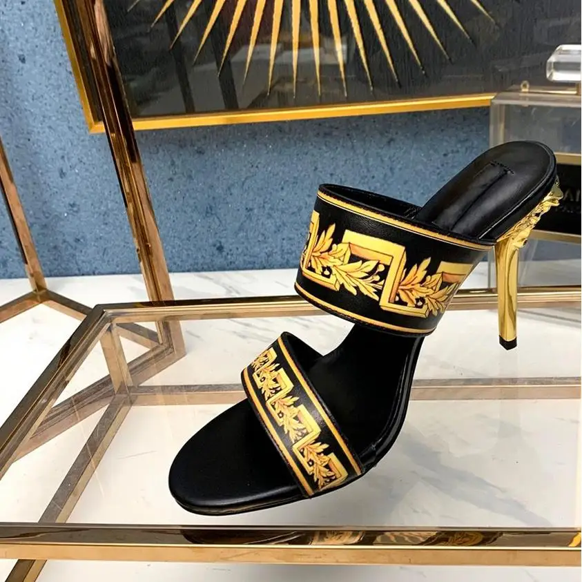

designer high heel leather sandals summer shoes women slides & ladies heels slippers fashion luxury 2020 brand logo shoes