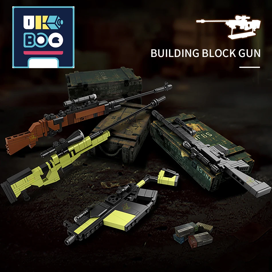 

UKBOO 389PCS Military Weapons Model Building Blocks Set Mini AWM MK12 M24 Vector Amry Constructor Gun Bricks Toys for Children