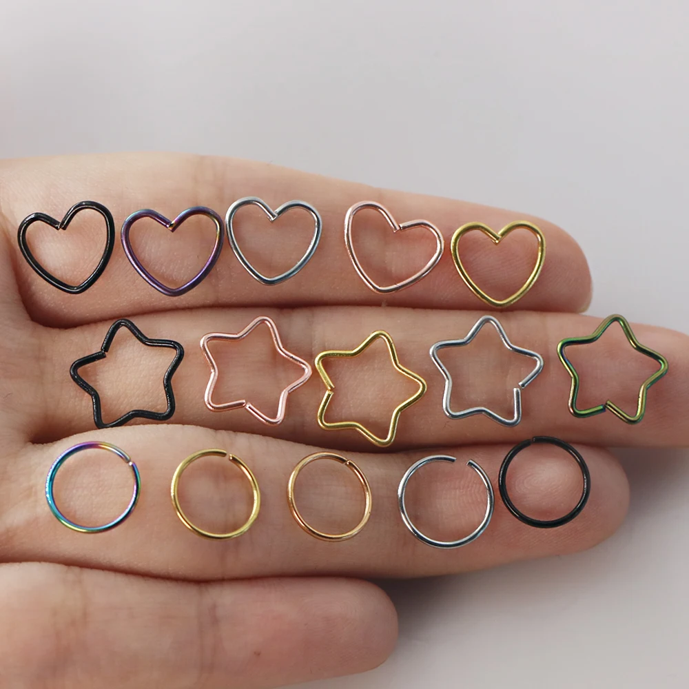 1 шт в форме сердца звезды Нержавеющая сталь открытые нос кольцо из нержавеющей