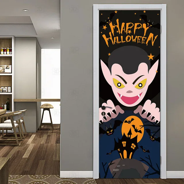

3D Halloween Door Sticker Horror Clown Death God Ghost Handprint Bat Transformed Werewolf Pumpkin Lantern Skull Home Decor Paste