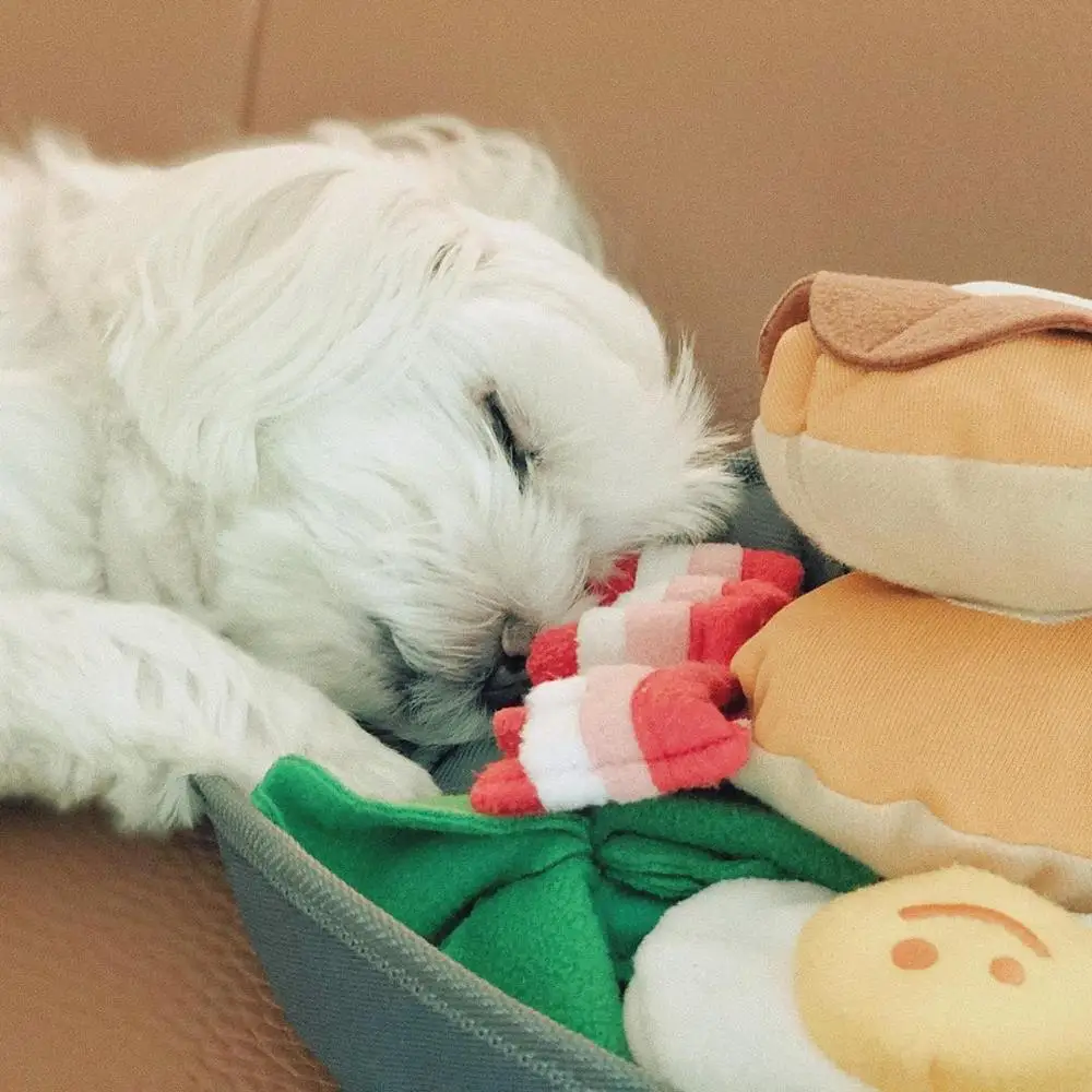 

Dog Puzzle Interactive Toy Breakfast Bacon Poached Egg Plush Food Dog Toy with Funny Sound Cat Puppy Chew Interactive Toys