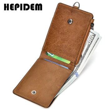 HEPIDEM RFID 남성용 고품질 크레이지 호스 정품 가죽 슬림 지갑, 2020 프론트 포켓 머니 달러 지폐 지갑, K055, 신제품
