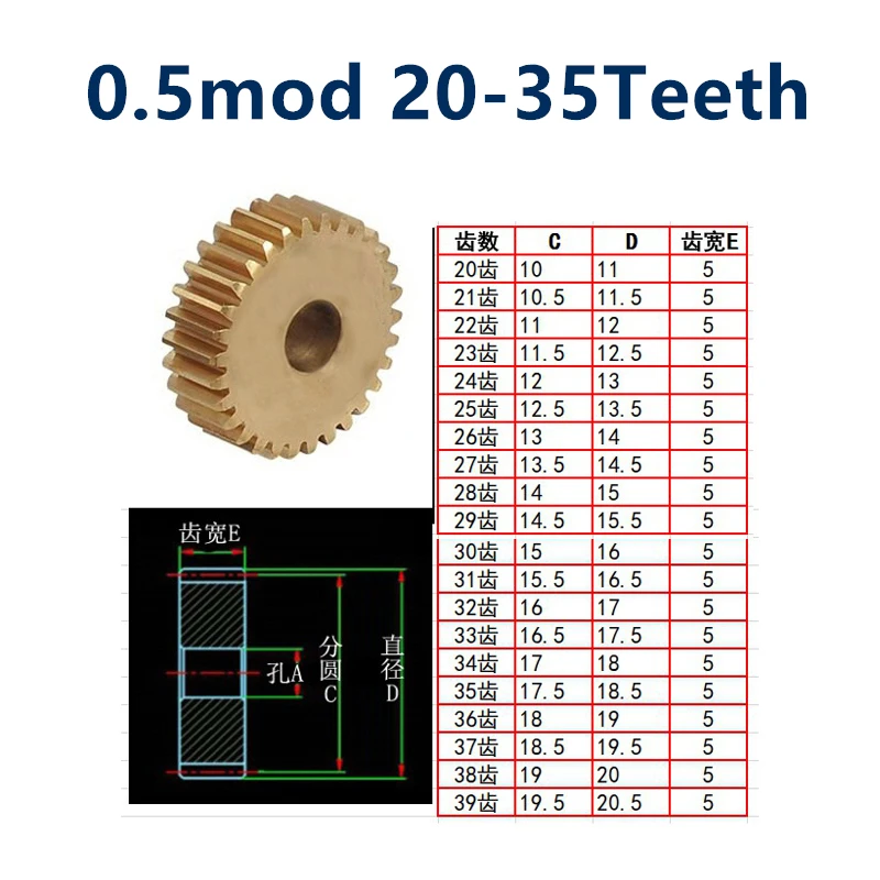 

1pc 0.5mod flat gear copper gear 0.5 die 20 21 22 23 24 25 26 27 28 29 30 31 32 33 34 5 tooth metal small modulus precision gear