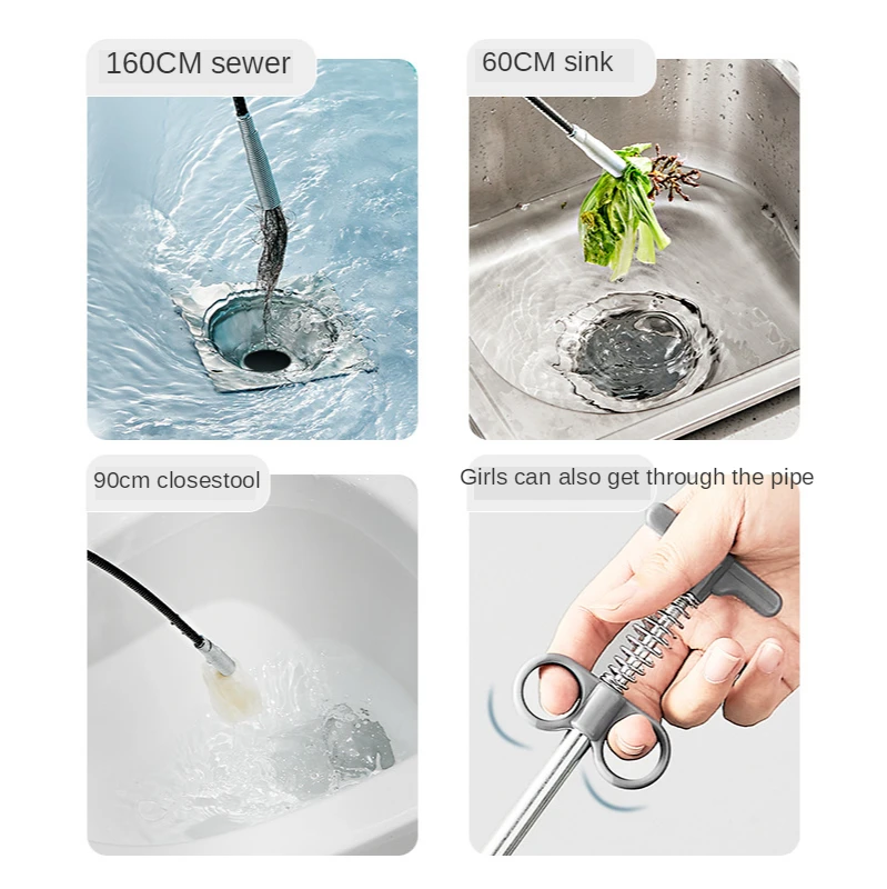 

1.6 M Sink Drain Clog Remover Cleaning Stick Kitchen Floor Sewer Dredge Grappling Hook Wire Spring Pipe Dredging Toilet Tool