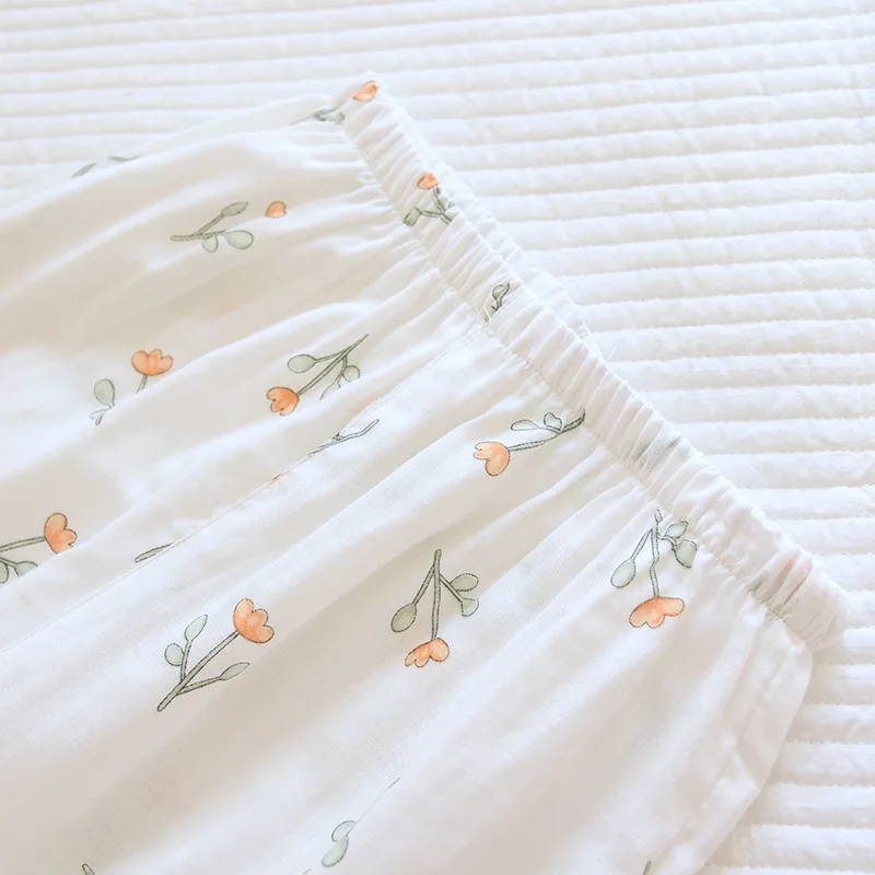

Conjuntos De Pijama Pyjashort Femme Small Flowers Gauze Pajamas Cotton Fresh and Sweet Cardigan Lapel Long-sleeved Home Clothes