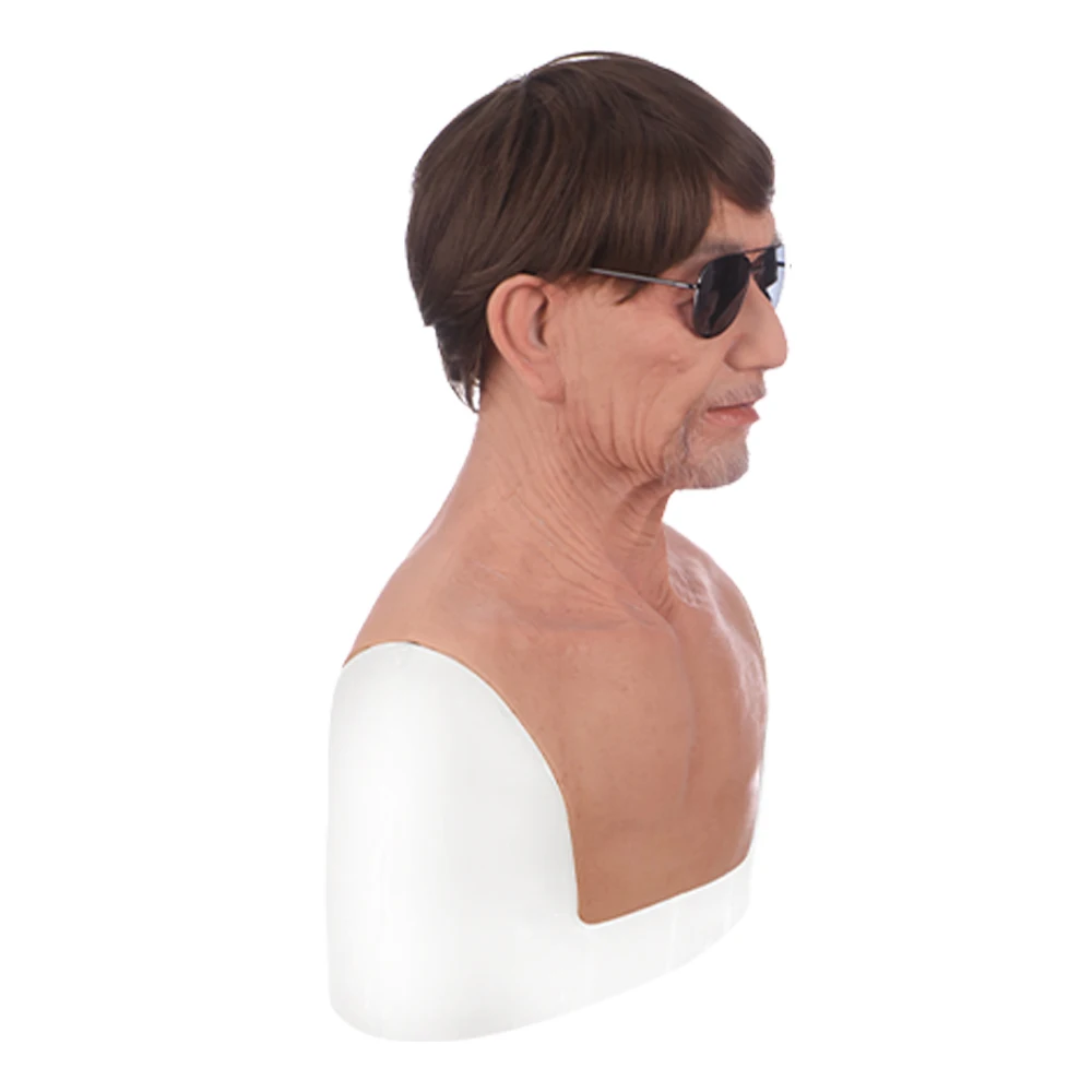 

Halloween Costumes Male Mask Artificial Man Masks Overhead Wigs & Beard Christmas Human Disguise Prank Realistic Silicone Mask