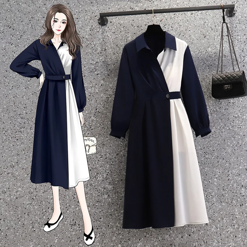 

-2021 Autumn Style Girl Young Waist-Controlled Slimming French Stitching Design Dress