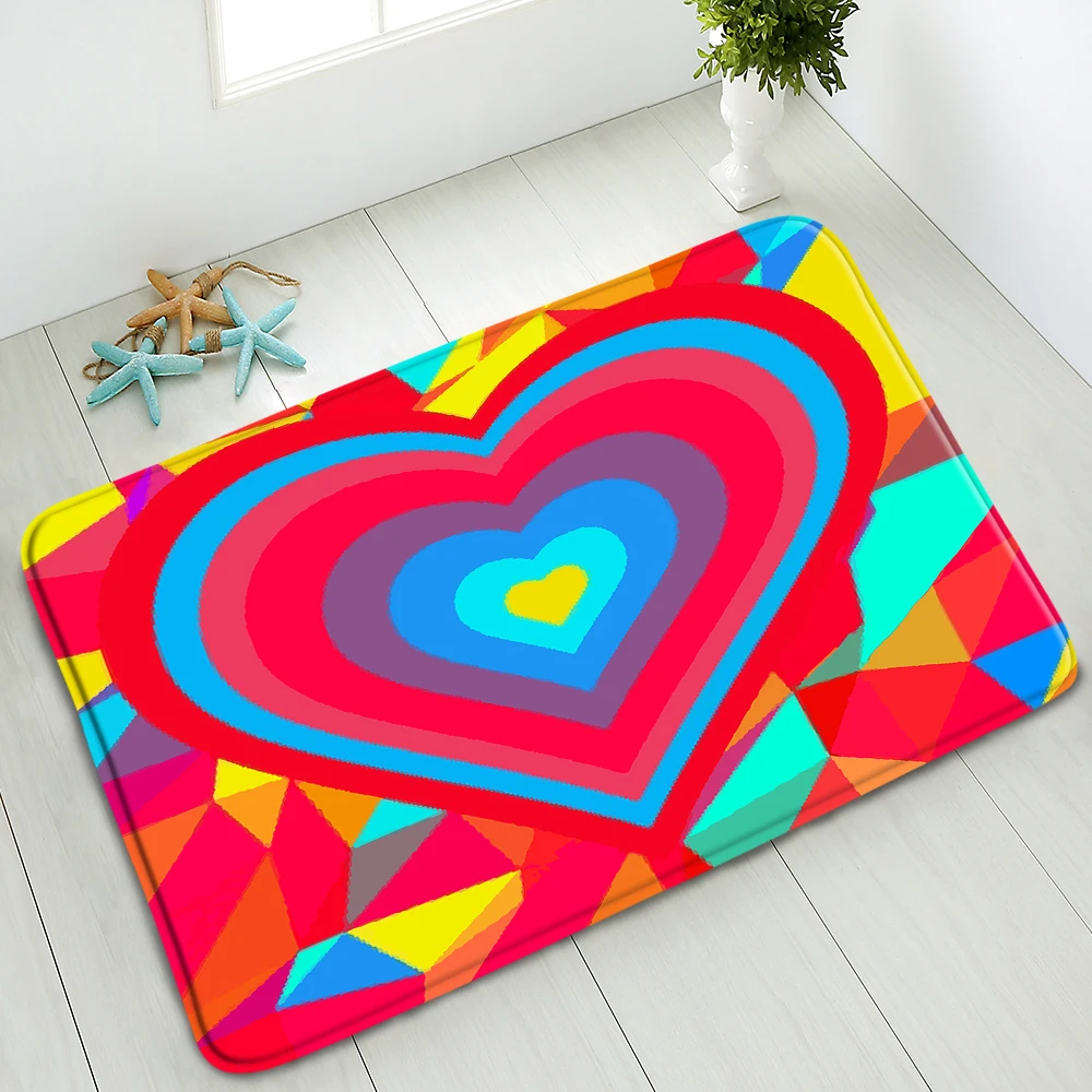 

Color Geometric Love Non-Slip Bath Mat Bathroom Floor Mats Bedroom Kitchen Doormat Absorbent Carpet Washable Foot Pad Home Decor