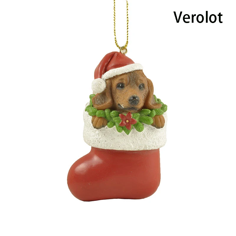 

Verolot Dachshund Dog in Red Stocking Resin Xmas Tree Decoration Ornament Puppy Craft Celebrating Holiday Christmas Embellishmen